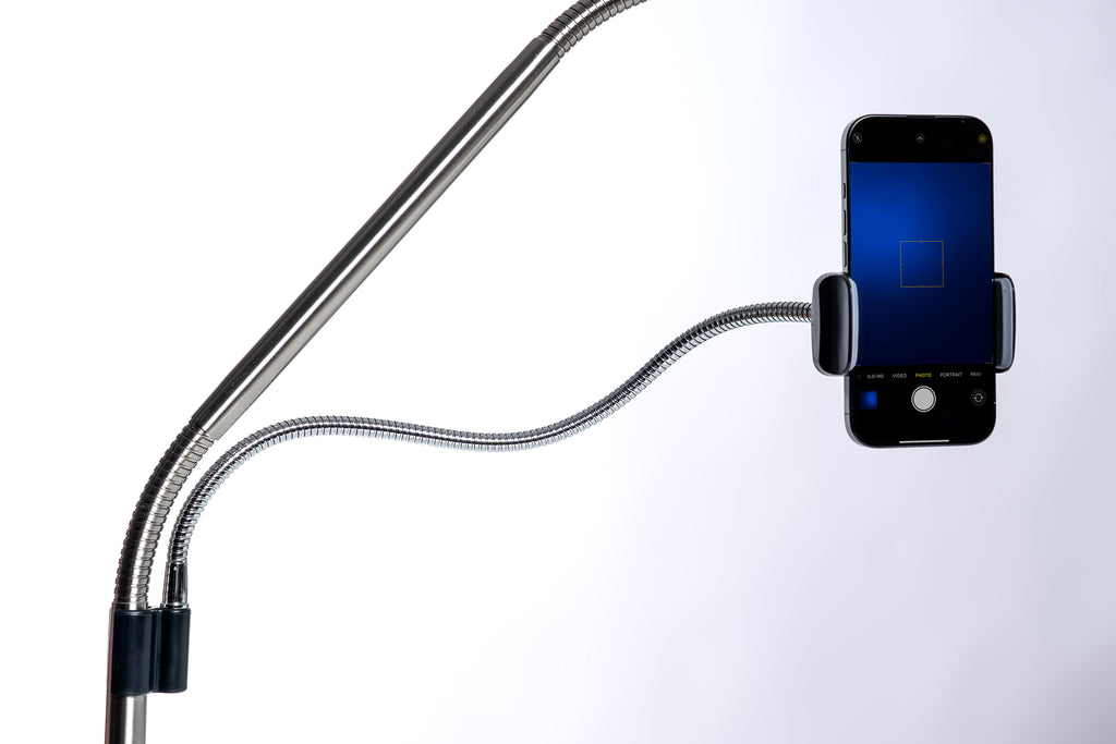 Slimline 4 Table (Brushed Steel) & Phone Holder Bundle