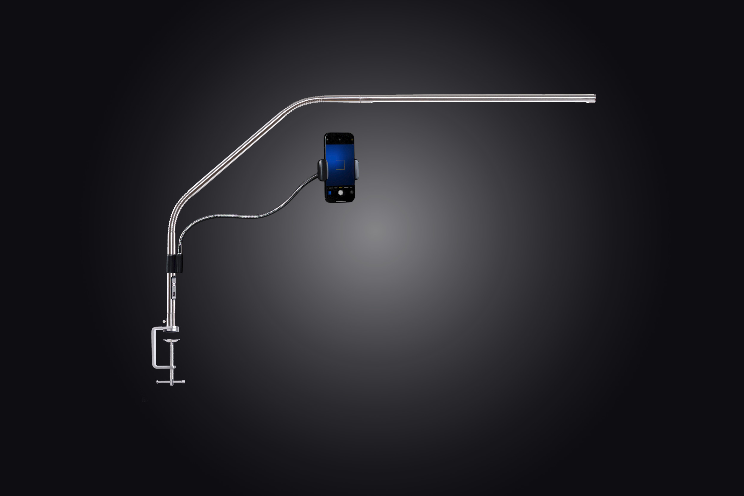 Slimline 4 Table (Brushed Steel) + Flexi Phone Holder Bundle